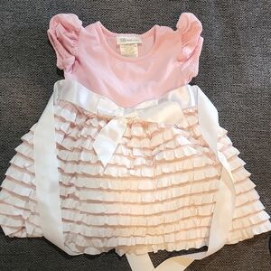 Pink Ruffled Dress with White Bow